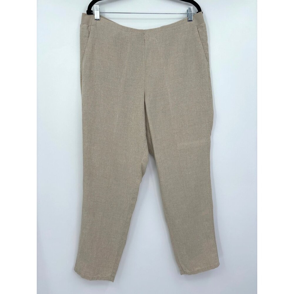 J. Jill Love Linen Pull On Ankle Tapered Pant Beige Tan Large
